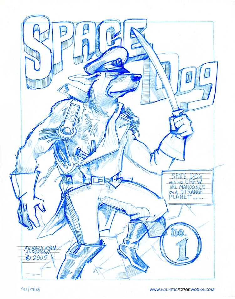 

Cover Page - Space Dog has a Cossack sword and is looking pretty awesome

,The Original SpaceDog® Comic Book No. 1